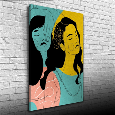 İki Kadın Portesi , Pastel Renklerde Kanvas Tablo 50 x 70