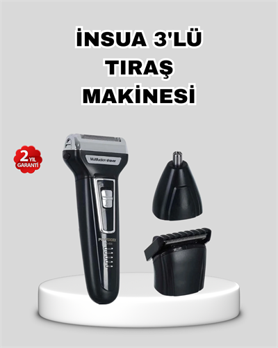 İnsua 3’lü Tıraş Makinesi – 3 Farklı Kesim Başlığı, Güçlü Motor, 60 Dakika Kullanım
