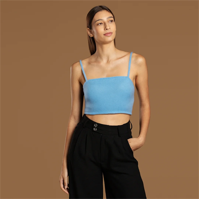 İp Askılı Fitilli Pamuk Örme Kısa Crop Atlet 40 cm