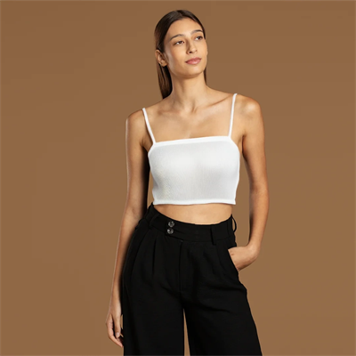 İp Askılı Fitilli Pamuk Örme Kısa Crop Atlet 40 cm