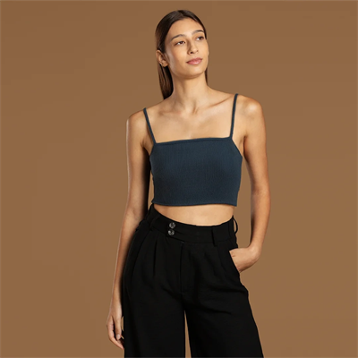 İp Askılı Fitilli Pamuk Örme Kısa Crop Atlet 40 cm