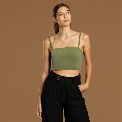 İp Askılı Fitilli Pamuk Örme Kısa Crop Atlet 40 cm