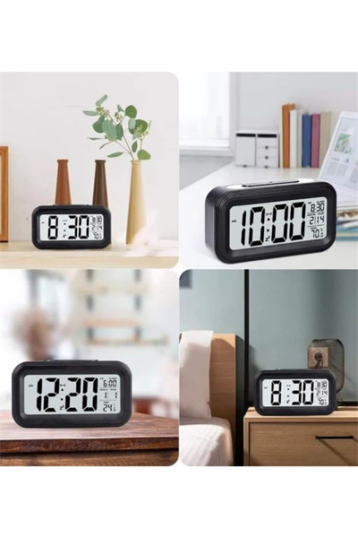 Işıklı Dereceli Masa Ofis Saati Alarmlı Termometre Takvim Çalar Saat