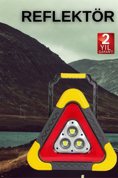 Işıklı Üçgen Reflektör Led Projektör Acil Durum Feneri Flaşör 500 Lümen