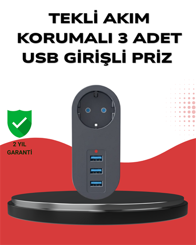 Isıya Dayanıklı 3 USB Portlu Güvenlikli Priz – Akıllı Enerji Yönetimi