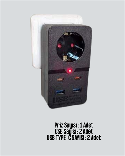 Isıya Dayanıklı PC Gövdeli Akım Korumalı Priz 4 USB