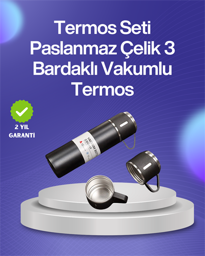 Isıyı Uzun Süre Koruyan 500 ml Termos Seti | Çelik Gövde, 2 Bardaklı, Hediye Kutulu