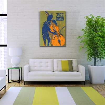Jazz Band Afişi Yeşil Siyah Turuncu Tonlarda Kanvas Tablo 50 x 70