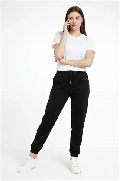 Jogger Eşofman Altı Rahat Kalıp, Cepli, Lastikli Paça, Günlük Spor Pantolon - Siyah