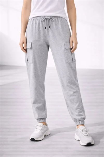 Jogger Eşofman Altı Rahat Kalıp, Kargo Cepli, Lastikli Paça, Günlük Spor Pantolon - Gri