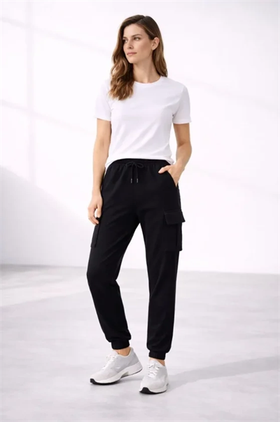 Jogger Eşofman Altı Rahat Kalıp, Kargo Cepli, Lastikli Paça, Günlük Spor Pantolon - Siyah