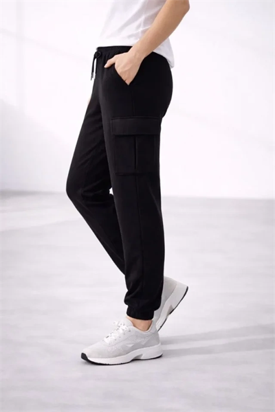 Jogger Eşofman Altı Rahat Kalıp, Kargo Cepli, Lastikli Paça, Günlük Spor Pantolon - Siyah
