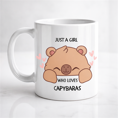 Just A Girl Who Loves Capybaras Yazılı Kapibara Tasarımlı Kupa Model 215 Baskılı Seramik Kahve Kupası