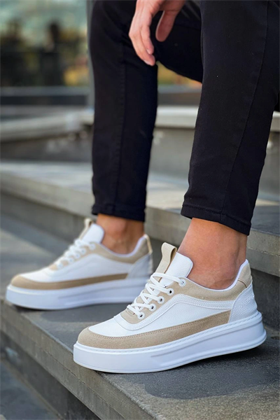 KB-006 Kuback Beyaz Cilt Bej Süet  Yüksek Taban Bağcıklı Günlük Erkek Ayakkabı