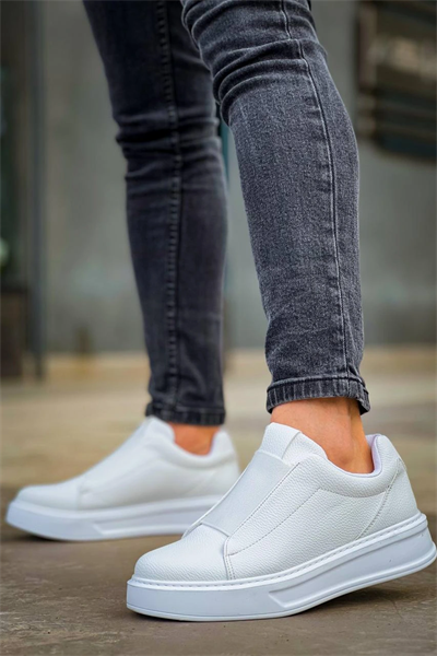 KB-007  Kuback  Beyaz Yüksek Taban Tek Bant Bağcıksız Günlük Erkek Ayakkabı