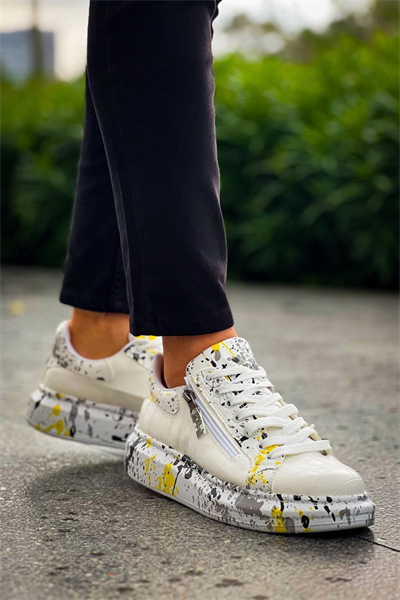 KB-02  Kuback  Bağcıklı Crocodile Beyaz Sarı Günlük Erkek Ayakkabı