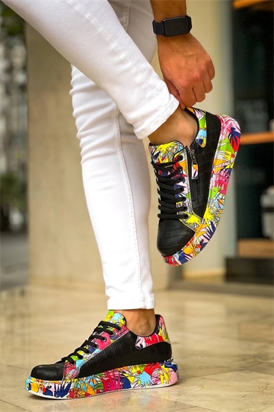 KB-02  Kuback Bağcıklı Crocodile Siyah Kırmızı Günlük Erkek Ayakkabı