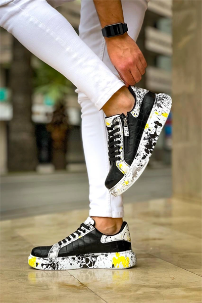 KB-02  Kuback Bağcıklı Crocodile Siyah Sarı Günlük Erkek Ayakkabı