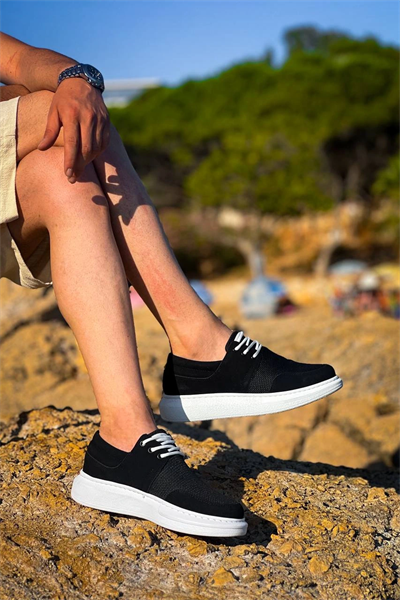 KB-042  Kuback Bağcıklı  Siyah Deri Tozu Beyaz Taban Günlük Erkek Ayakkabı