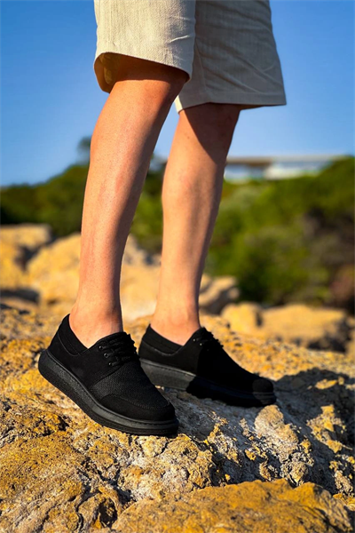 KB-042  Kuback Bağcıklı  Siyah Deri Tozu Siyah Taban Günlük Erkek Ayakkabı