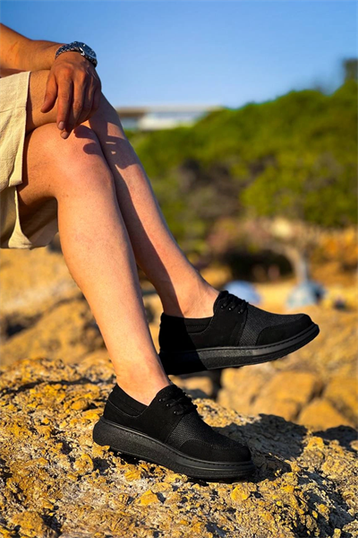 KB-042  Kuback Bağcıklı  Siyah Deri Tozu Siyah Taban Günlük Erkek Ayakkabı