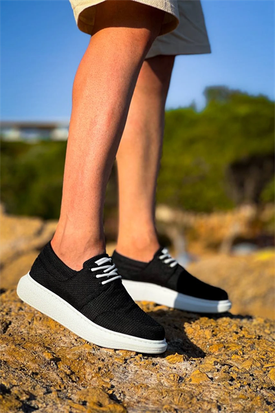 KB-042  Kuback Bağcıklı  Siyah Deri Tozu Beyaz Taban Günlük Erkek Ayakkabı