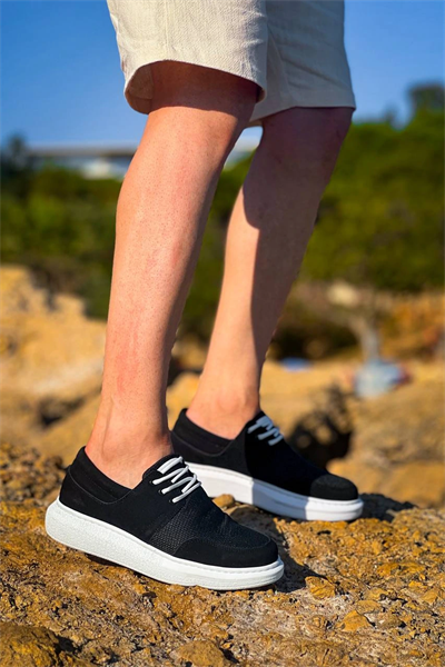 KB-042  Kuback Bağcıklı  Siyah Deri Tozu Beyaz Taban Günlük Erkek Ayakkabı