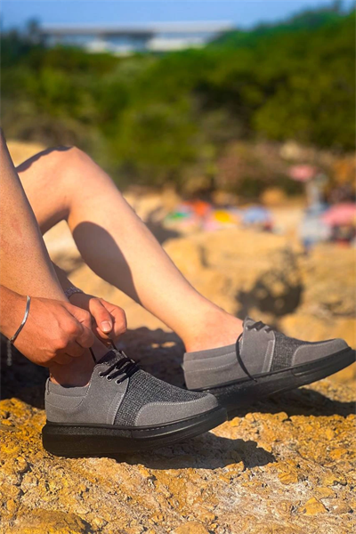 KB-042  Kuback Bağcıklı Gri Siyah Taban Günlük Erkek Ayakkabı