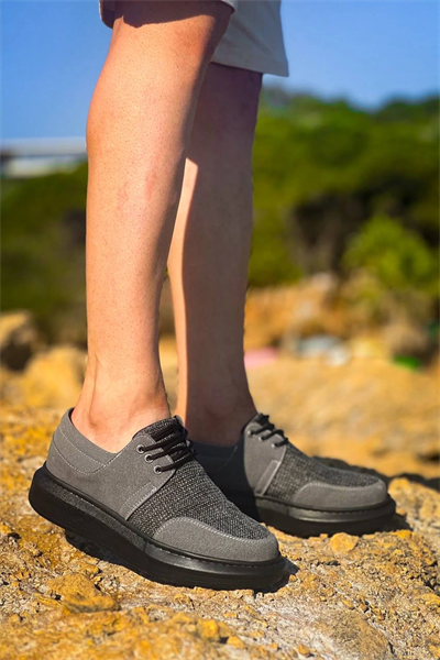 KB-042  Kuback Bağcıklı Gri Siyah Taban Günlük Erkek Ayakkabı