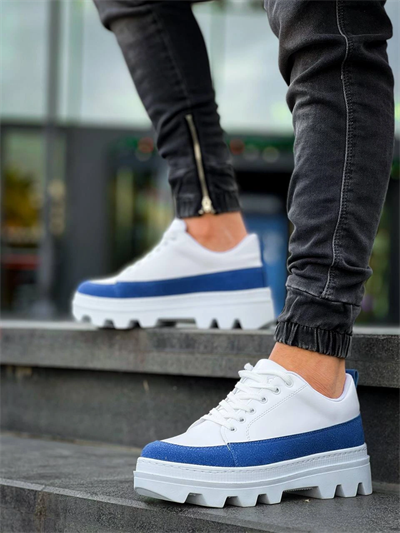 KB-056 Kuback Beyaz Mavi Detaylı Beyaz Yüksek Taban Günlük Spor Ayakkabı