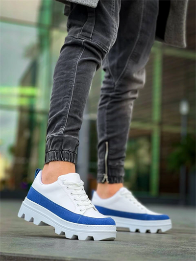 KB-056 Kuback Beyaz Mavi Detaylı Beyaz Yüksek Taban Günlük Spor Ayakkabı