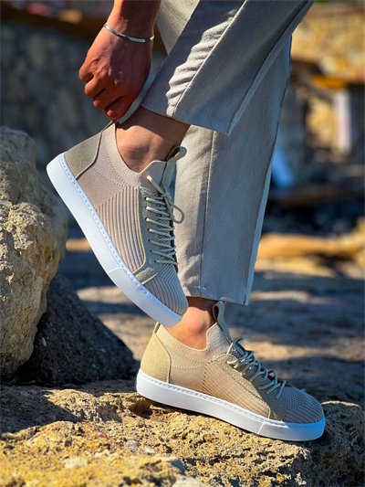 KB-112   Kuback Bej Triko Bağcıklı  Günlük Erkek  Ayakkabı