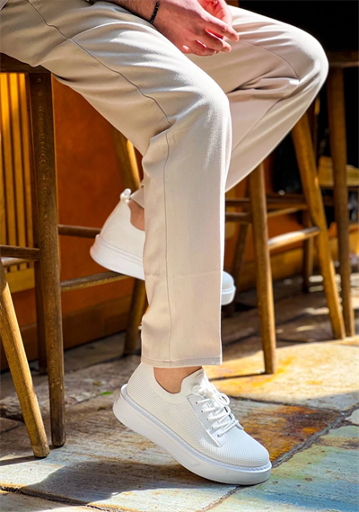 KB-116 Kuback Beyaz Bağcıklı Triko Günlük Erkek Ayakkabı