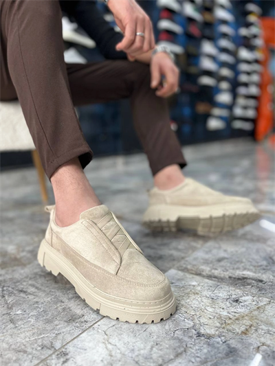KB-703 Kuback Bej Süet Lastikli Günlük Erkek Ayakkabı