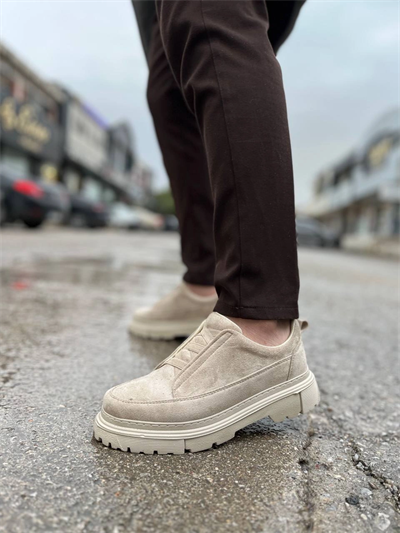 KB-703 Kuback Bej Süet Lastikli Günlük Erkek Ayakkabı