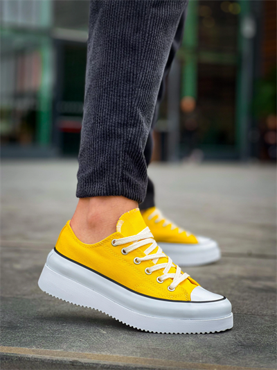 KB-CX-3 Kuback Kısa Sarı Keten Beyaz Yüksek Taban Spor Ayakkabı