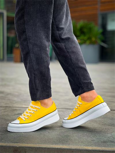 KB-CX-3 Kuback Kısa Sarı Keten Beyaz Yüksek Taban Spor Ayakkabı