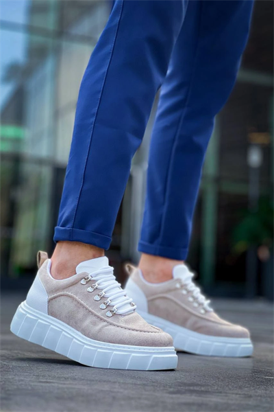 KB-X10 Kuback Bej Süet Beyaz Yüksek Taban Günlük Spor Ayakkabı