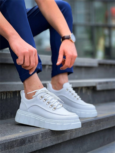 KB-X10 Kuback Beyaz Cilt  Beyaz Yüksek Taban Günlük Spor Ayakkabı