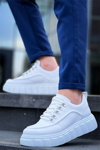 KB-X10 Kuback Beyaz Cilt  Beyaz Yüksek Taban Günlük Spor Ayakkabı