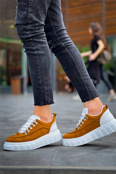 KB-X10 Kuback Taba Süet Beyaz Yüksek Taban Günlük Spor Ayakkabı