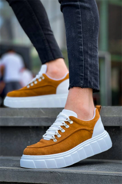 KB-X10 Kuback Taba Süet Beyaz Yüksek Taban Günlük Spor Ayakkabı