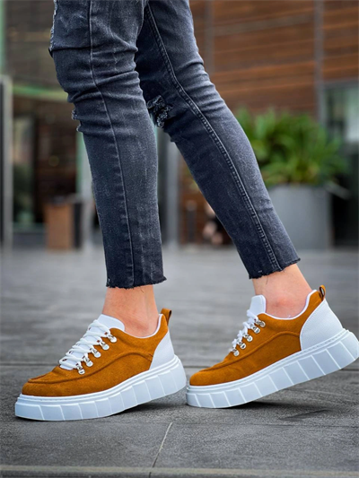 KB-X10 Kuback Taba Süet Beyaz Yüksek Taban Günlük Spor Ayakkabı