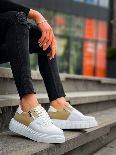 KB-X155 Kuback Beyaz Cilt Bej Süet Detaylı Beyaz Yüksek Taban Günlük Spor Ayakkabı