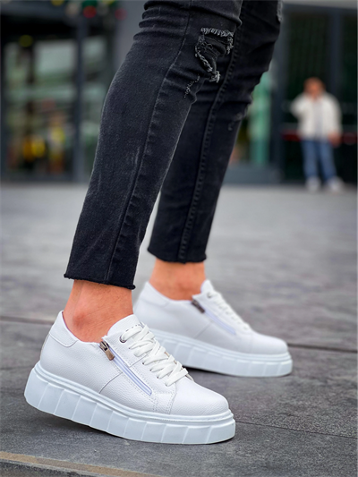 KB-X155 Kuback Beyaz Cilt Detaylı Beyaz Yüksek Taban Günlük Spor Ayakkabı