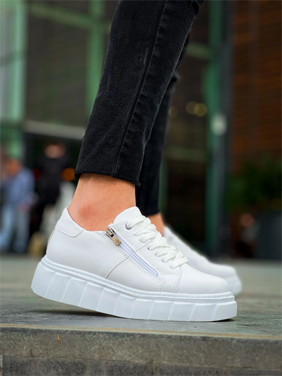 KB-X155 Kuback Beyaz Cilt Detaylı Beyaz Yüksek Taban Günlük Spor Ayakkabı
