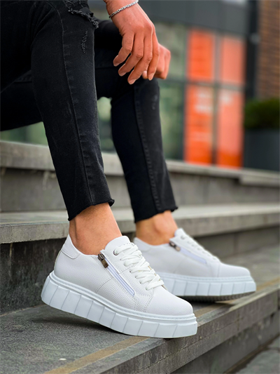 KB-X155 Kuback Beyaz Cilt Detaylı Beyaz Yüksek Taban Günlük Spor Ayakkabı