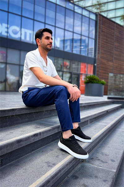 KB-X204 Kuback Siyah Keten Beyaz Yüksek Taban Günlük Erkek Spor Ayakkabı