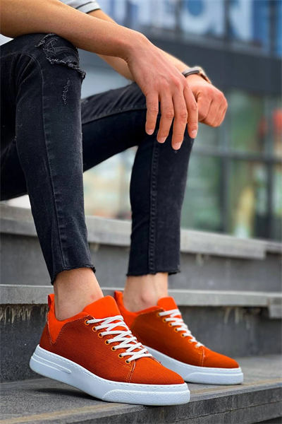 KB-X204 Kuback Turuncu Keten Beyaz Yüksek Taban Günlük Erkek Spor Ayakkabı