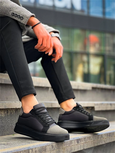 KB-X46 Kuback Siyah Gri Yüksek Siyah Taban Günlük Spor Ayakkabı